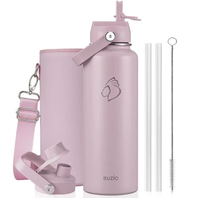 Buzio Duet Series Water Bottle with 2 Lids and Sleeve 1.2L - Purple